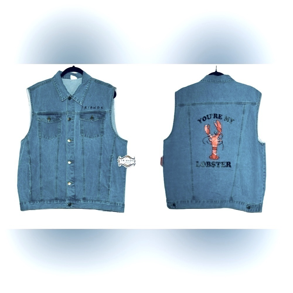 NWT Friends You’re My Lobster Cotton Denim Vest with Front Button Pockets, XL